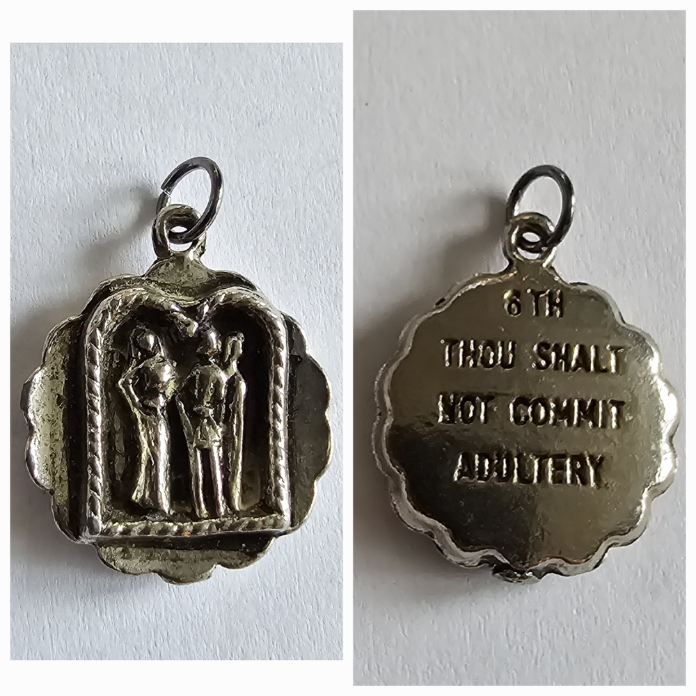 Vintage 6th Commandment pendant charm silver tone religious Christian